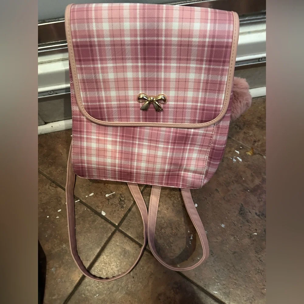 Pink plaid gingham coquette Lolita backpack cottage bag cosplay purse hot topic - Picture 5 of 9